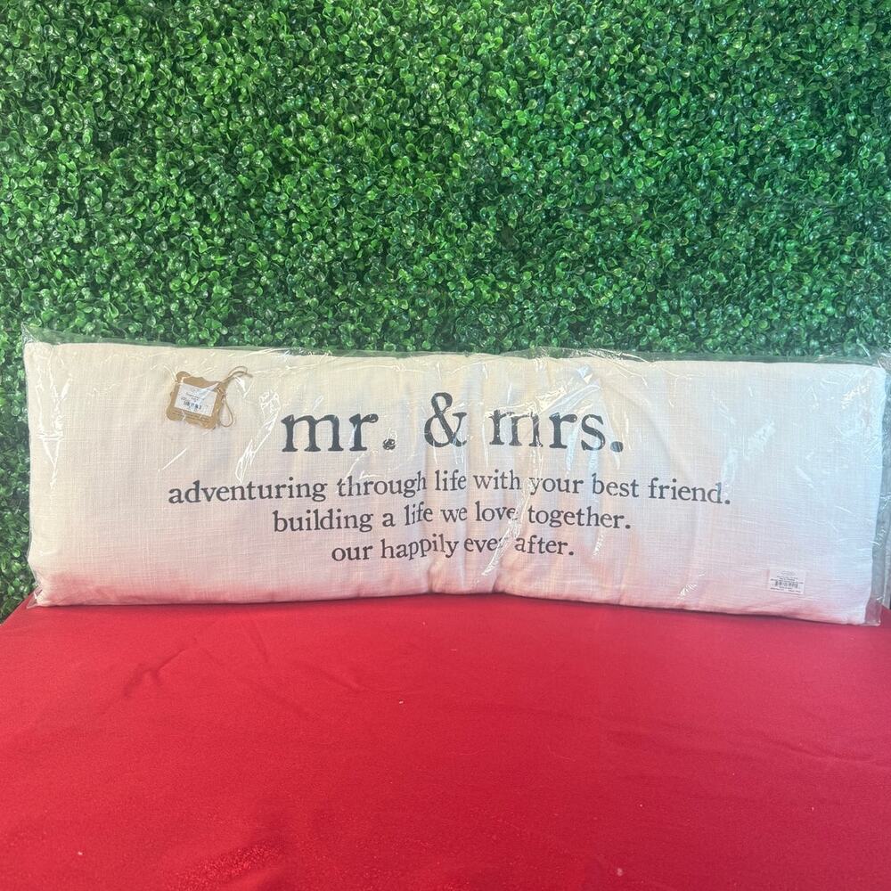 Mud Pie Mr and Mrs Definition Throw Pillow 32x10 Lumbar Canvas Wedding Gift NIP
